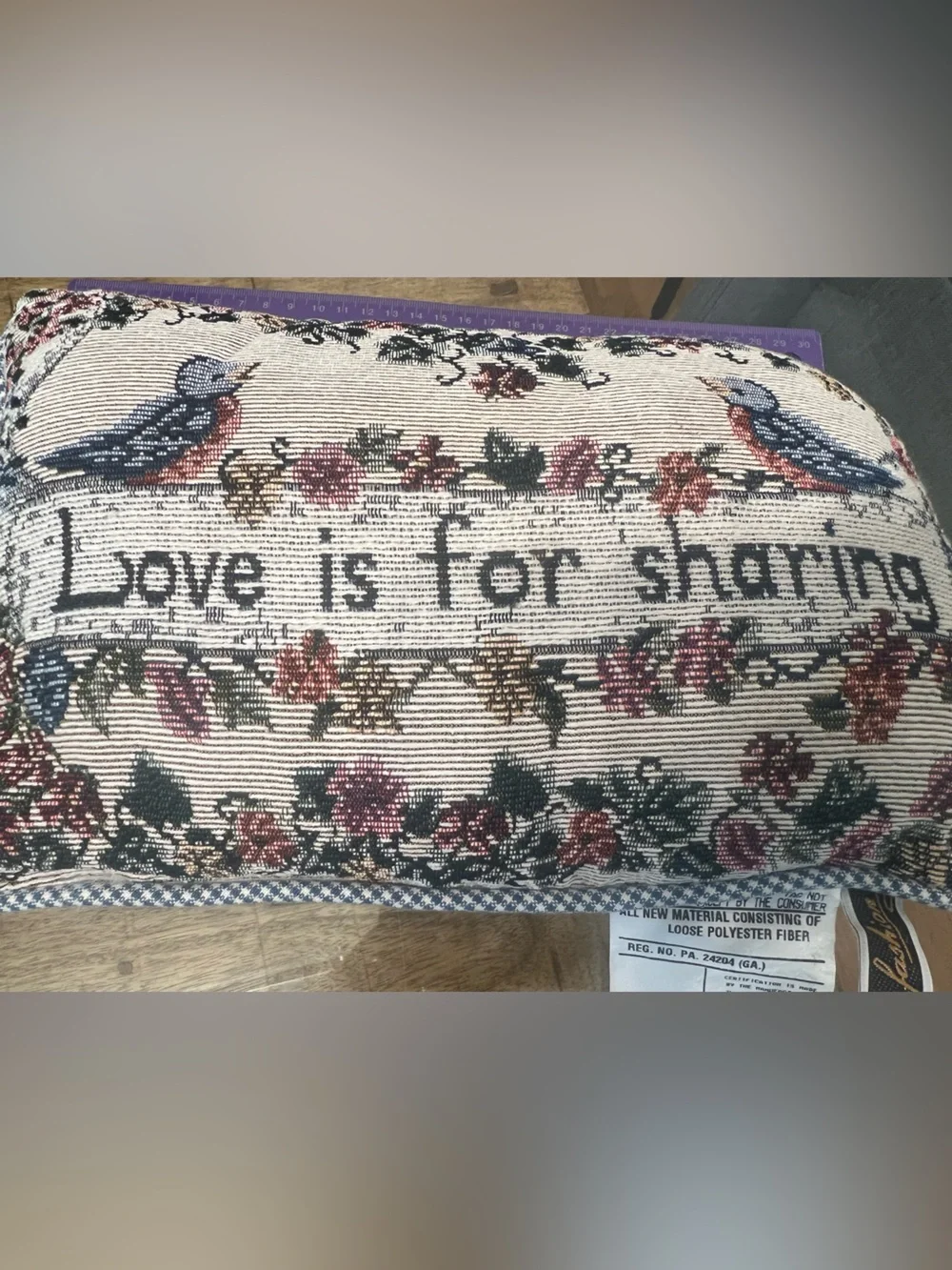 Vtg Embroidered Tapestry Pillow - 